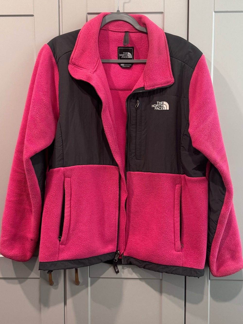 The North Face Denali Hot Pink Fleece Jacket with Gray Logo Patch